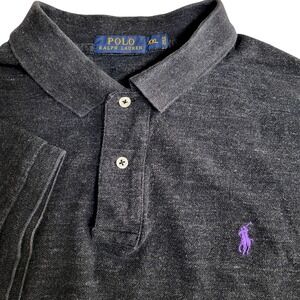 Ralph Lauren Mens Polo Shirt XXL Heather Gray Purple Pony‎ Short Sleeve